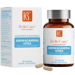 BELLECARE Ashwagandha 600mg with Probiotic & Vitex | Cortisol Reducer, Hormone Balance for Women, Menopause Supplement for Stress, Hot Flashes, Night Sweats, Mood & Sleep Support,60 Count